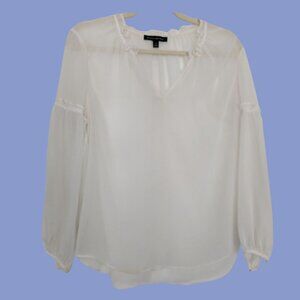 Banana Republic Sheer Long Sleeve Blouse (White, Size M)